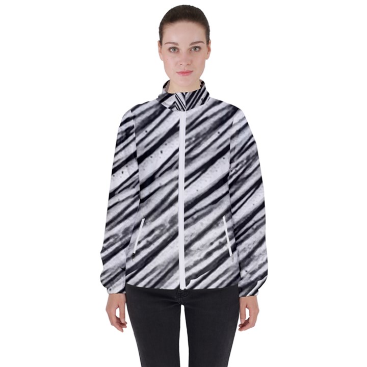 Galaxy Motion Black And White Print 2 Women s High Neck Windbreaker