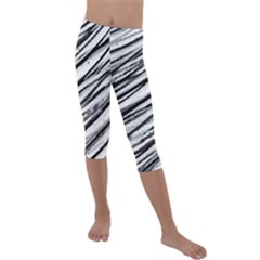 Galaxy Motion Black And White Print 2 Kids  Lightweight Velour Capri Leggings  by dflcprintsclothing