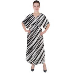 Galaxy Motion Black And White Print 2 V-neck Boho Style Maxi Dress by dflcprintsclothing