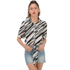 Galaxy Motion Black And White Print 2 Tie Front Shirt  by dflcprintsclothing