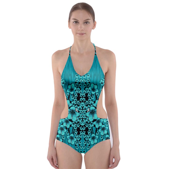 Blue Flowers So Decorative And In Perfect Harmony Cut-Out One Piece Swimsuit