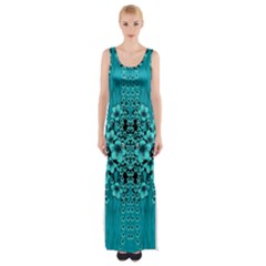 Blue Flowers So Decorative And In Perfect Harmony Thigh Split Maxi Dress by pepitasart