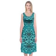 Blue Flowers So Decorative And In Perfect Harmony Midi Sleeveless Dress by pepitasart