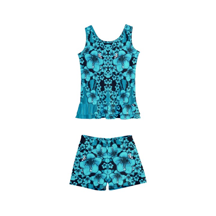 Blue Flowers So Decorative And In Perfect Harmony Kids  Boyleg Swimsuit