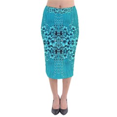 Blue Flowers So Decorative And In Perfect Harmony Velvet Midi Pencil Skirt by pepitasart