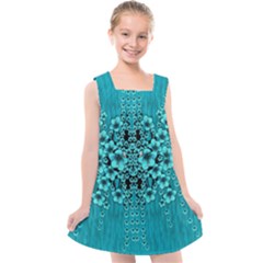 Blue Flowers So Decorative And In Perfect Harmony Kids  Cross Back Dress by pepitasart