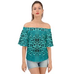 Blue Flowers So Decorative And In Perfect Harmony Off Shoulder Short Sleeve Top