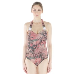 Botanic Grunge Motif Artwork Halter Swimsuit by dflcprintsclothing