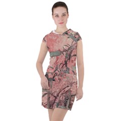 Botanic Grunge Motif Artwork Drawstring Hooded Dress