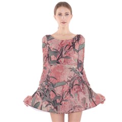 Botanic Grunge Motif Artwork Long Sleeve Velvet Skater Dress