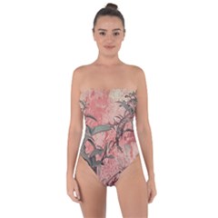 Botanic Grunge Motif Artwork Tie Back One Piece Swimsuit