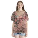 Botanic Grunge Motif Artwork V-Neck Flutter Sleeve Top View1