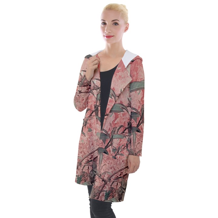 Botanic Grunge Motif Artwork Hooded Pocket Cardigan