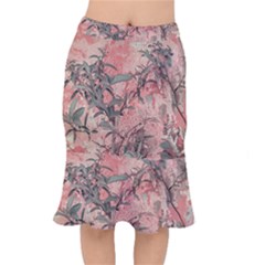 Botanic Grunge Motif Artwork Short Mermaid Skirt