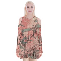 Botanic Grunge Motif Artwork Velvet Long Sleeve Shoulder Cutout Dress by dflcprintsclothing