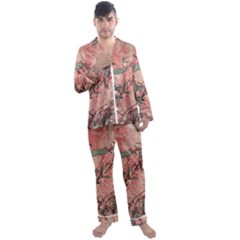 Botanic Grunge Motif Artwork Men s Long Sleeve Satin Pajamas Set