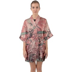 Botanic Grunge Motif Artwork Half Sleeve Satin Kimono 