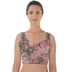 Botanic Grunge Motif Artwork Velvet Crop Top