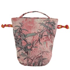 Botanic Grunge Motif Artwork Drawstring Bucket Bag