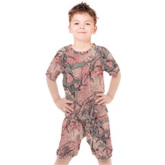 Botanic Grunge Motif Artwork Kids  Tee And Shorts Set by dflcprintsclothing