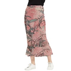 Botanic Grunge Motif Artwork Maxi Fishtail Chiffon Skirt