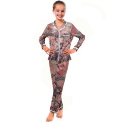 Botanic Grunge Motif Artwork Kid s Satin Long Sleeve Pajamas Set by dflcprintsclothing