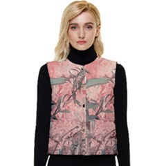 Botanic Grunge Motif Artwork Women s Short Button Up Puffer Vest