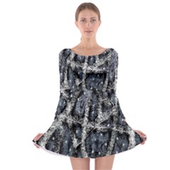 Glithc Grunge Abstract Print Long Sleeve Skater Dress