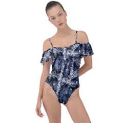 Glithc Grunge Abstract Print Frill Detail One Piece Swimsuit by dflcprintsclothing