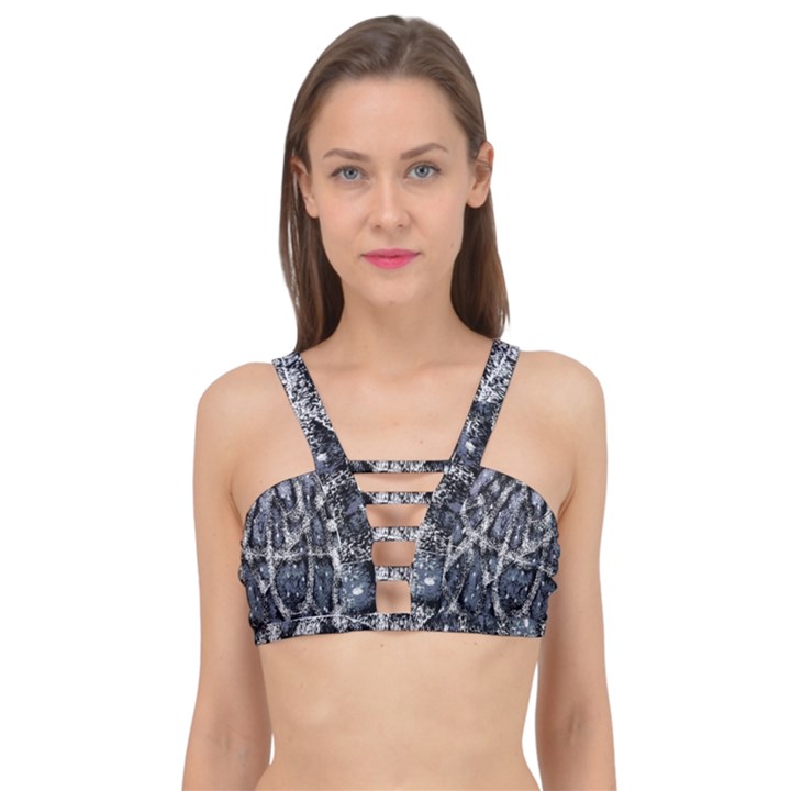 Glithc Grunge Abstract Print Cage Up Bikini Top