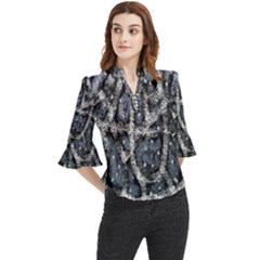 Glithc Grunge Abstract Print Loose Horn Sleeve Chiffon Blouse