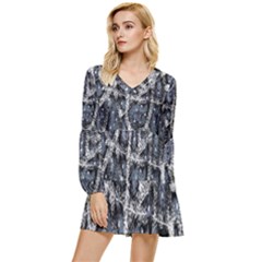 Glithc Grunge Abstract Print Tiered Long Sleeve Mini Dress