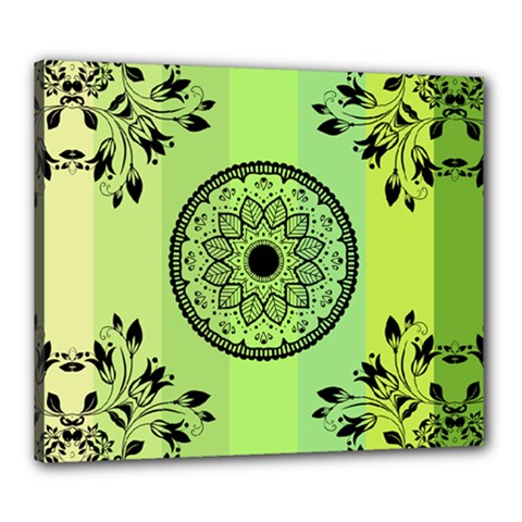 Green Grid Cute Flower Mandala Canvas 24  x 20  (Stretched)