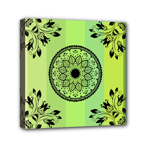 Green Grid Cute Flower Mandala Mini Canvas 6  X 6  (stretched)