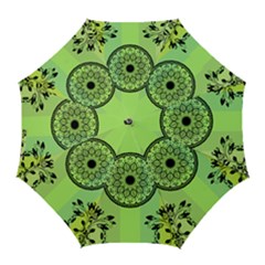 Green Grid Cute Flower Mandala Golf Umbrellas by Magicworlddreamarts1