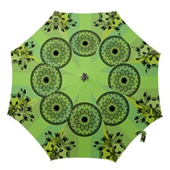 Green Grid Cute Flower Mandala Hook Handle Umbrellas (large) by Magicworlddreamarts1