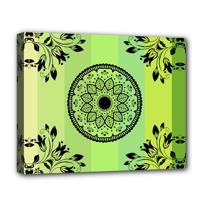 Green Grid Cute Flower Mandala Deluxe Canvas 20  x 16  (Stretched)