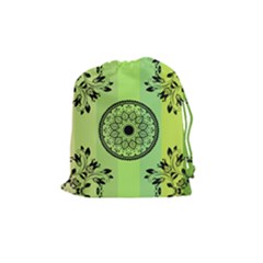 Green Grid Cute Flower Mandala Drawstring Pouch (Medium)