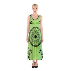 Green Grid Cute Flower Mandala Sleeveless Maxi Dress by Magicworlddreamarts1