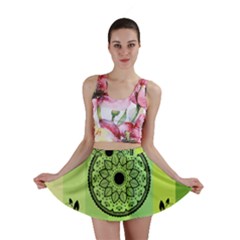 Green Grid Cute Flower Mandala Mini Skirt