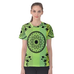 Green Grid Cute Flower Mandala Women s Cotton Tee