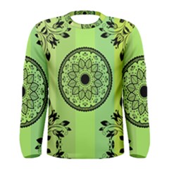 Green Grid Cute Flower Mandala Men s Long Sleeve Tee