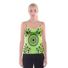 Green Grid Cute Flower Mandala Spaghetti Strap Top