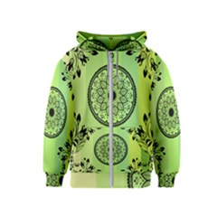 Green Grid Cute Flower Mandala Kids  Zipper Hoodie