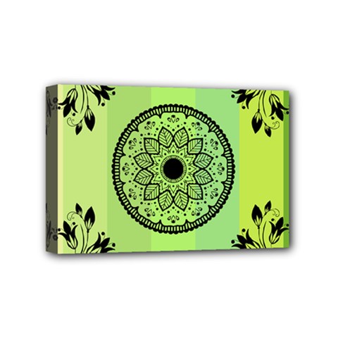 Green Grid Cute Flower Mandala Mini Canvas 6  X 4  (stretched) by Magicworlddreamarts1