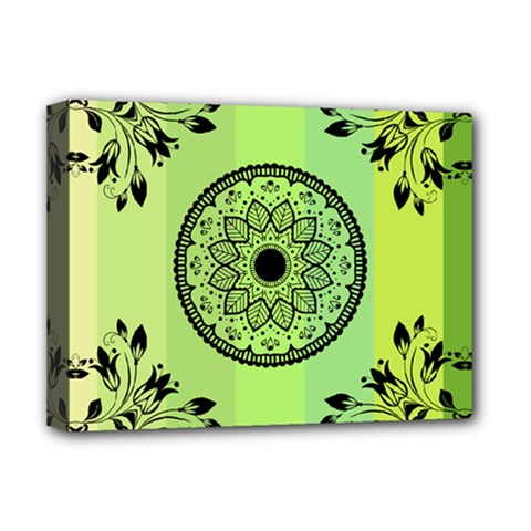 Green Grid Cute Flower Mandala Deluxe Canvas 16  X 12  (stretched)  by Magicworlddreamarts1