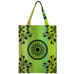 Green Grid Cute Flower Mandala Zipper Classic Tote Bag