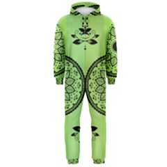 Green Grid Cute Flower Mandala Hooded Jumpsuit (Men) 