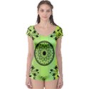 Green Grid Cute Flower Mandala Boyleg Leotard  View1