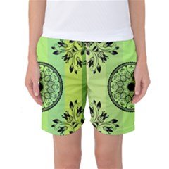 Green Grid Cute Flower Mandala Women s Basketball Shorts by Magicworlddreamarts1